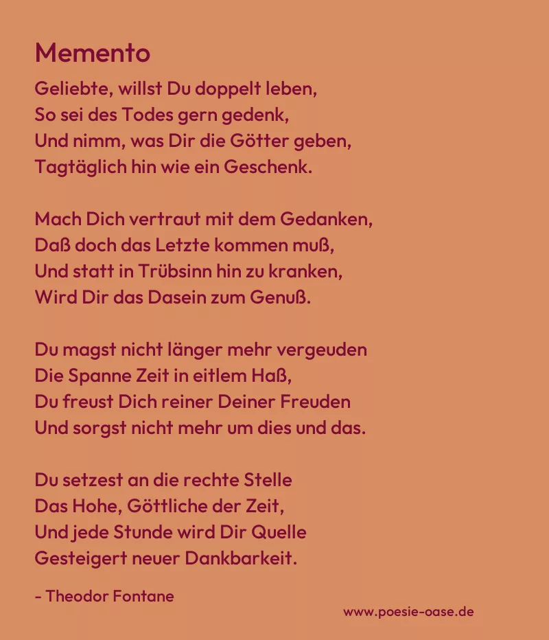 Gedicht: Memento von Theodor Fontane