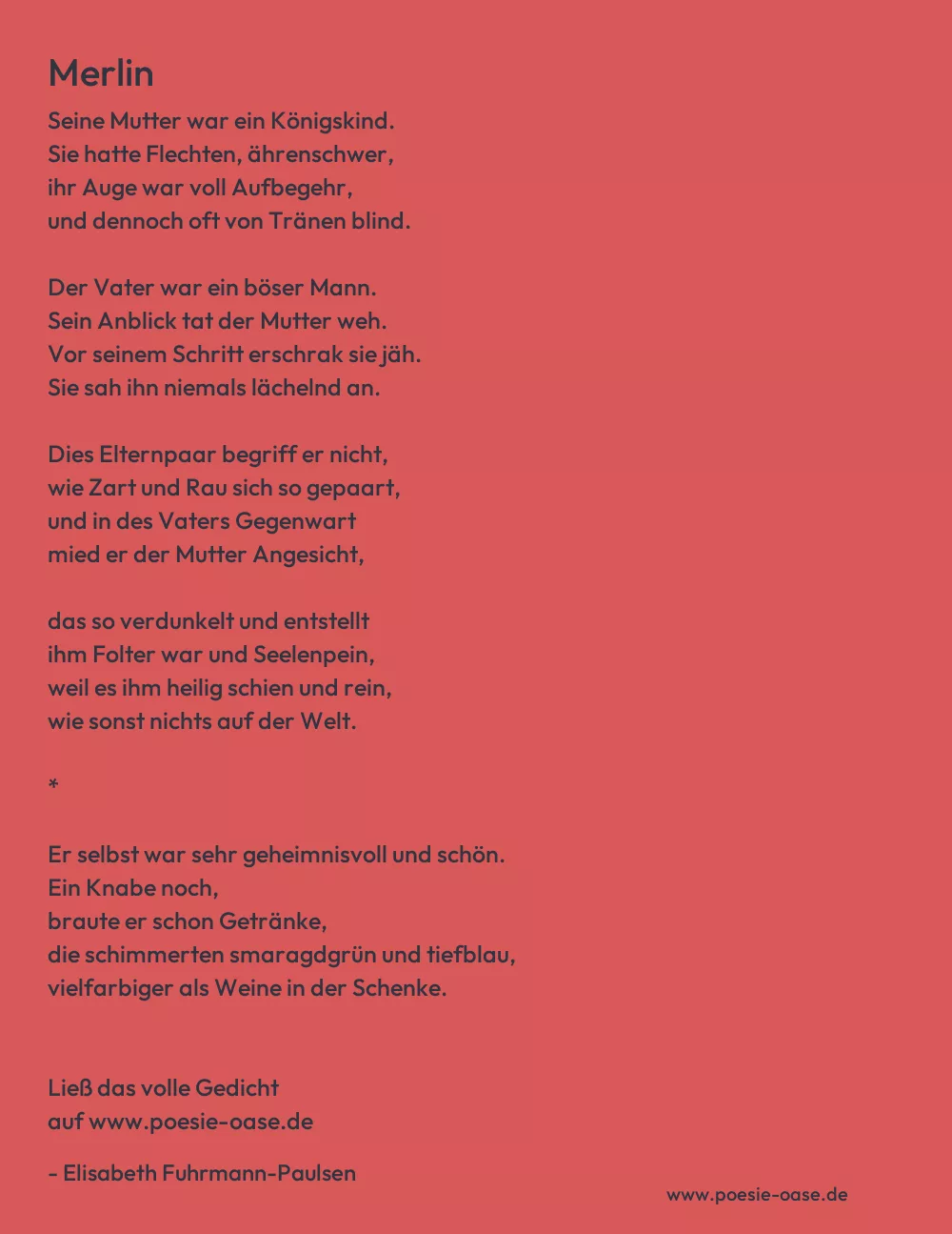 Gedicht: Merlin von Elisabeth Fuhrmann-Paulsen