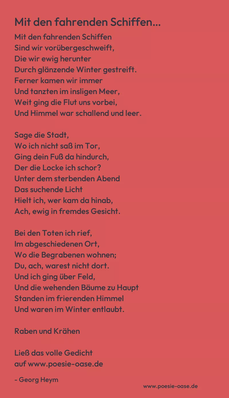 Gedicht: Mit den fahrenden Schiffen… von Georg Heym