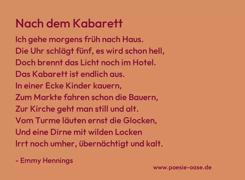 Gedicht: Nach dem Kabarett von Emmy Hennings