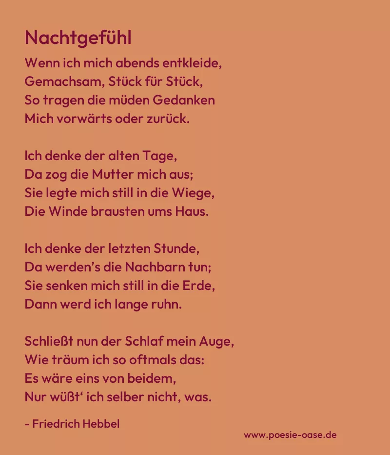 Gedicht: Nachtgefühl von Friedrich Hebbel