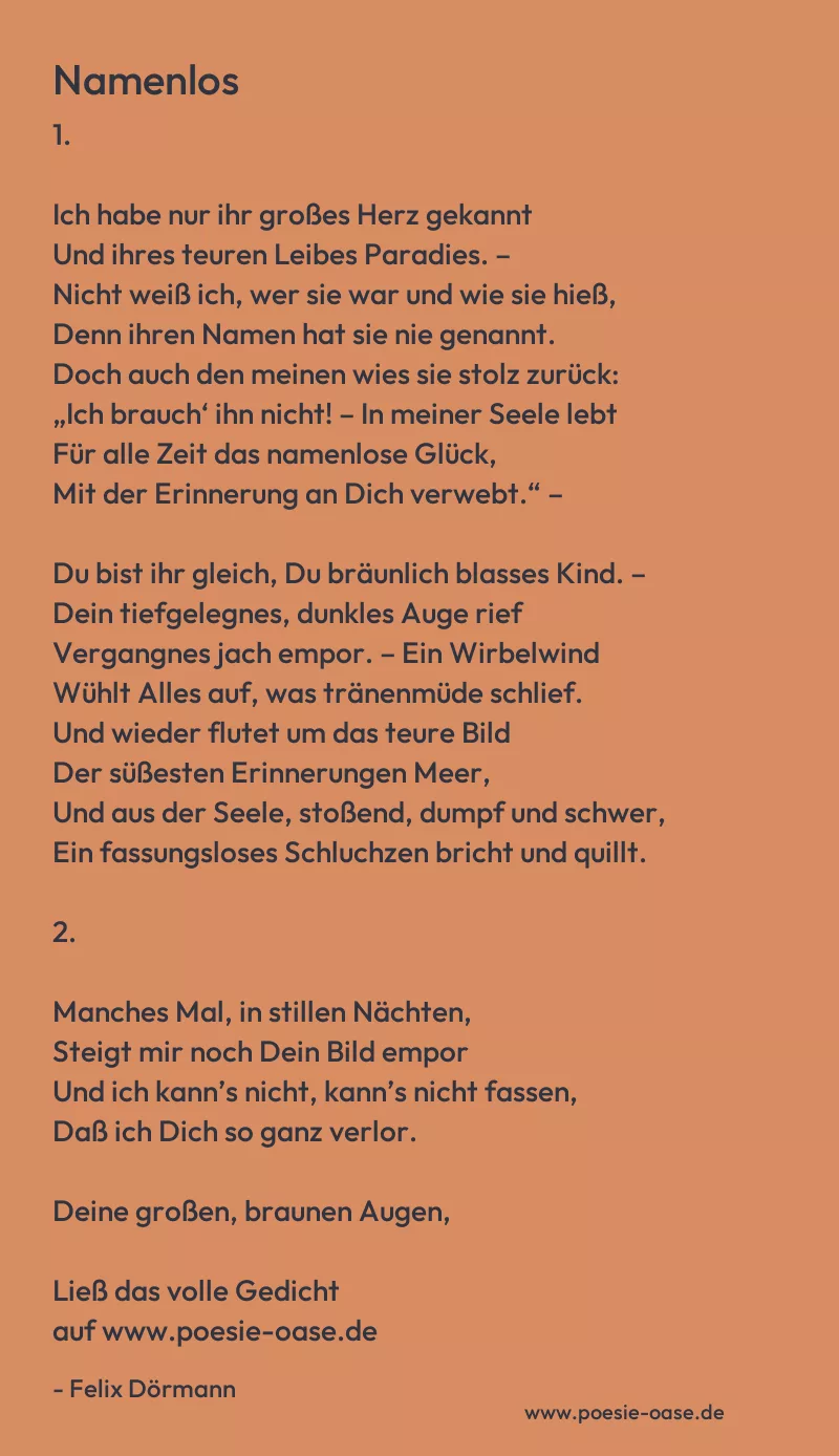 Gedicht: Namenlos von Felix Dörmann