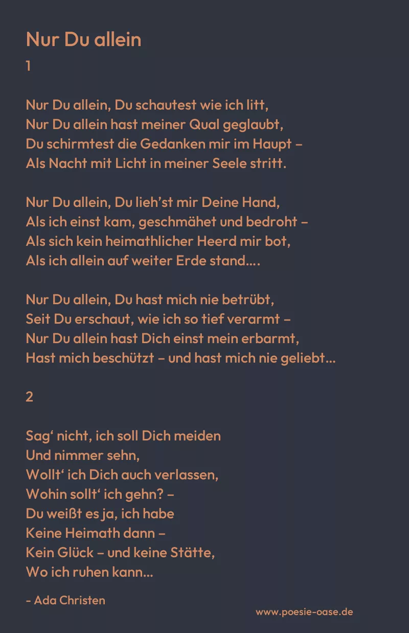 Gedicht: Nur Du allein von Ada Christen