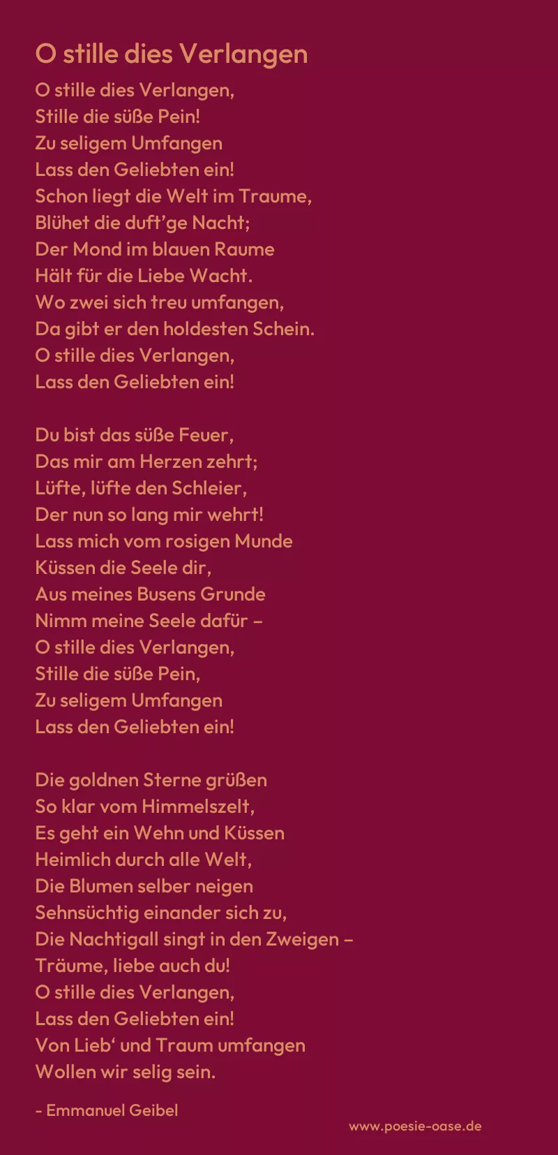 Gedicht: O stille dies Verlangen von Emmanuel Geibel