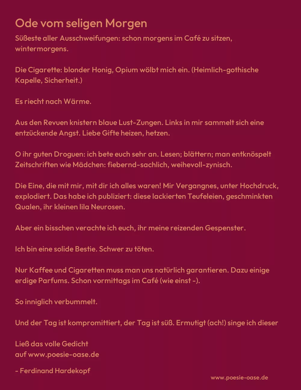 Gedicht: Ode vom seligen Morgen von Ferdinand Hardekopf