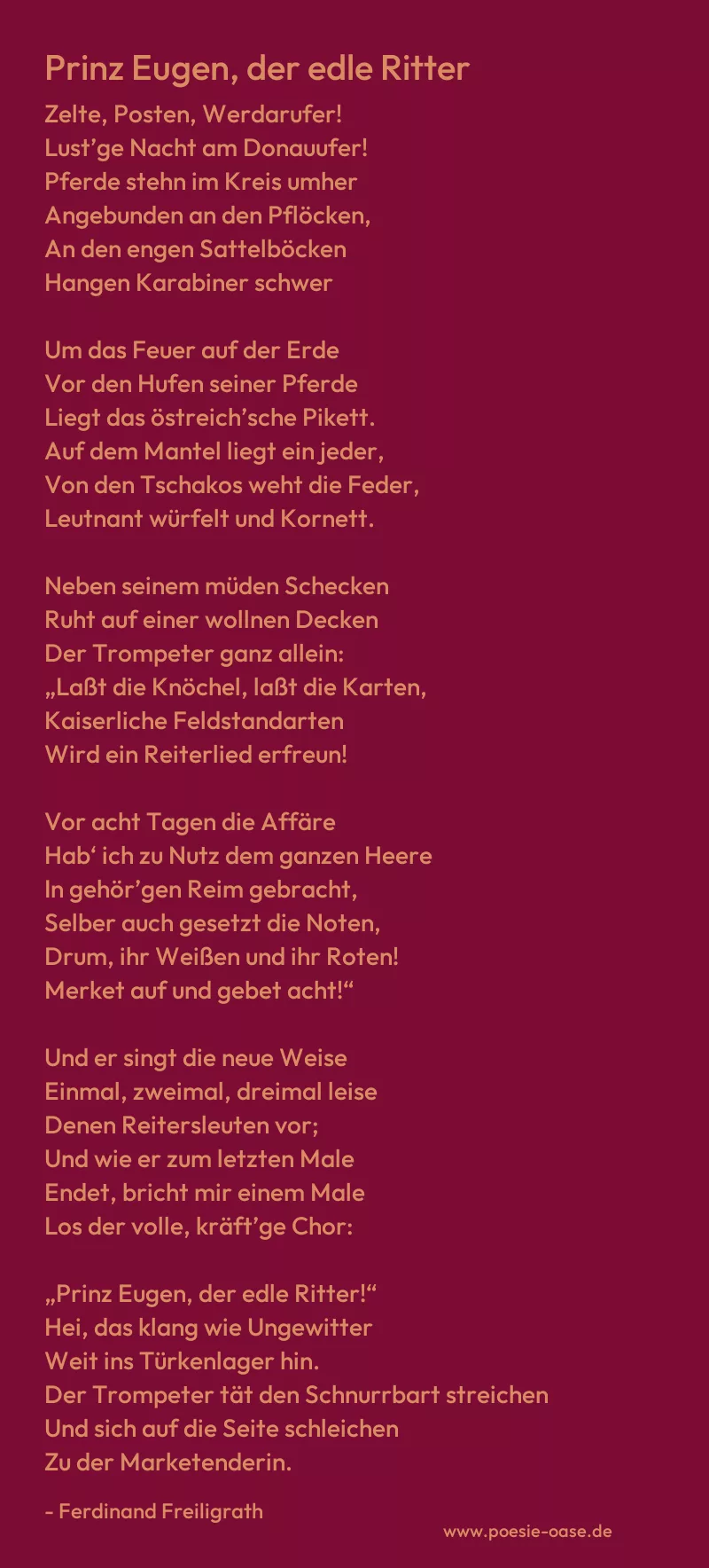 Gedicht: Prinz Eugen, der edle Ritter von Ferdinand Freiligrath