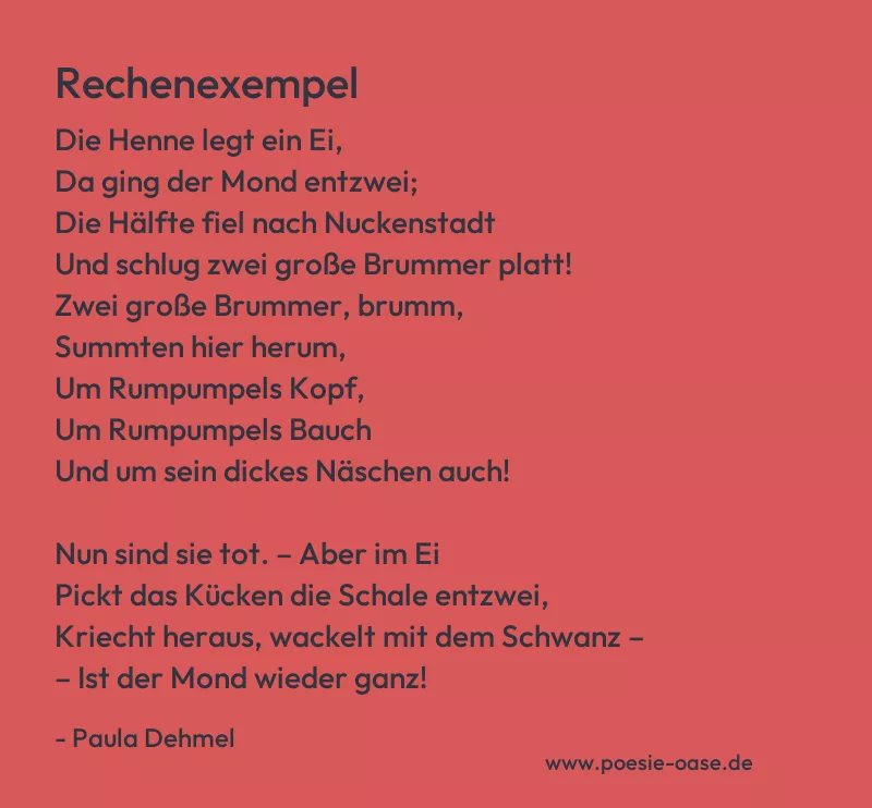 Gedicht: Rechenexempel von Paula Dehmel