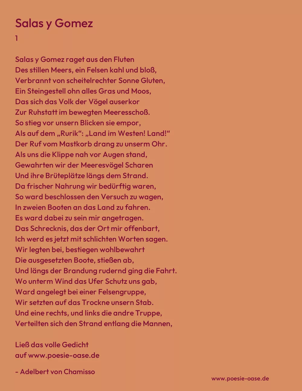 Gedicht: Salas y Gomez von Adelbert von Chamisso