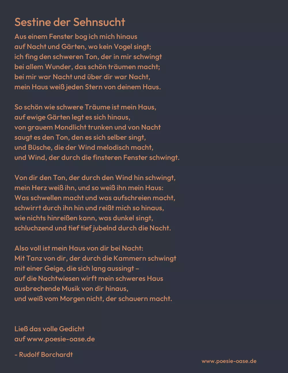 Gedicht: Sestine der Sehnsucht von Rudolf Borchardt