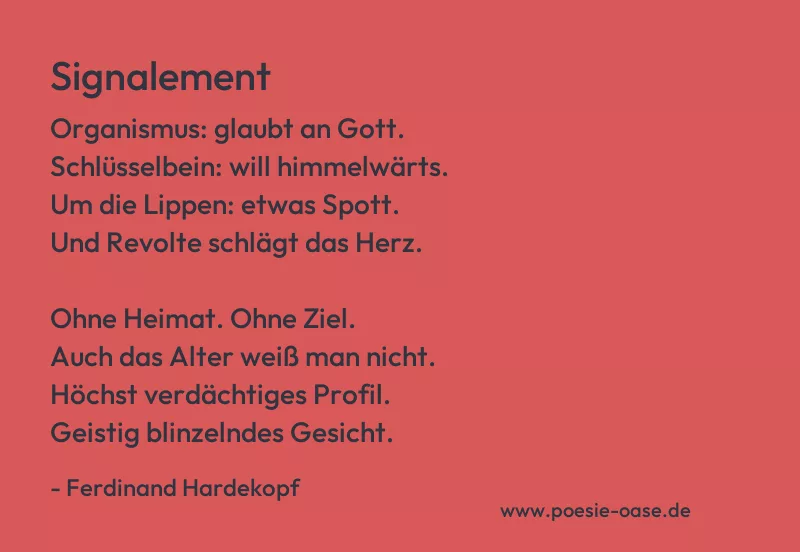 Gedicht: Signalement von Ferdinand Hardekopf