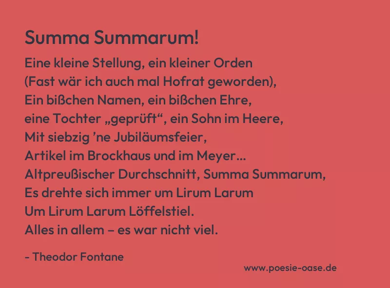 Gedicht: Summa Summarum! von Theodor Fontane