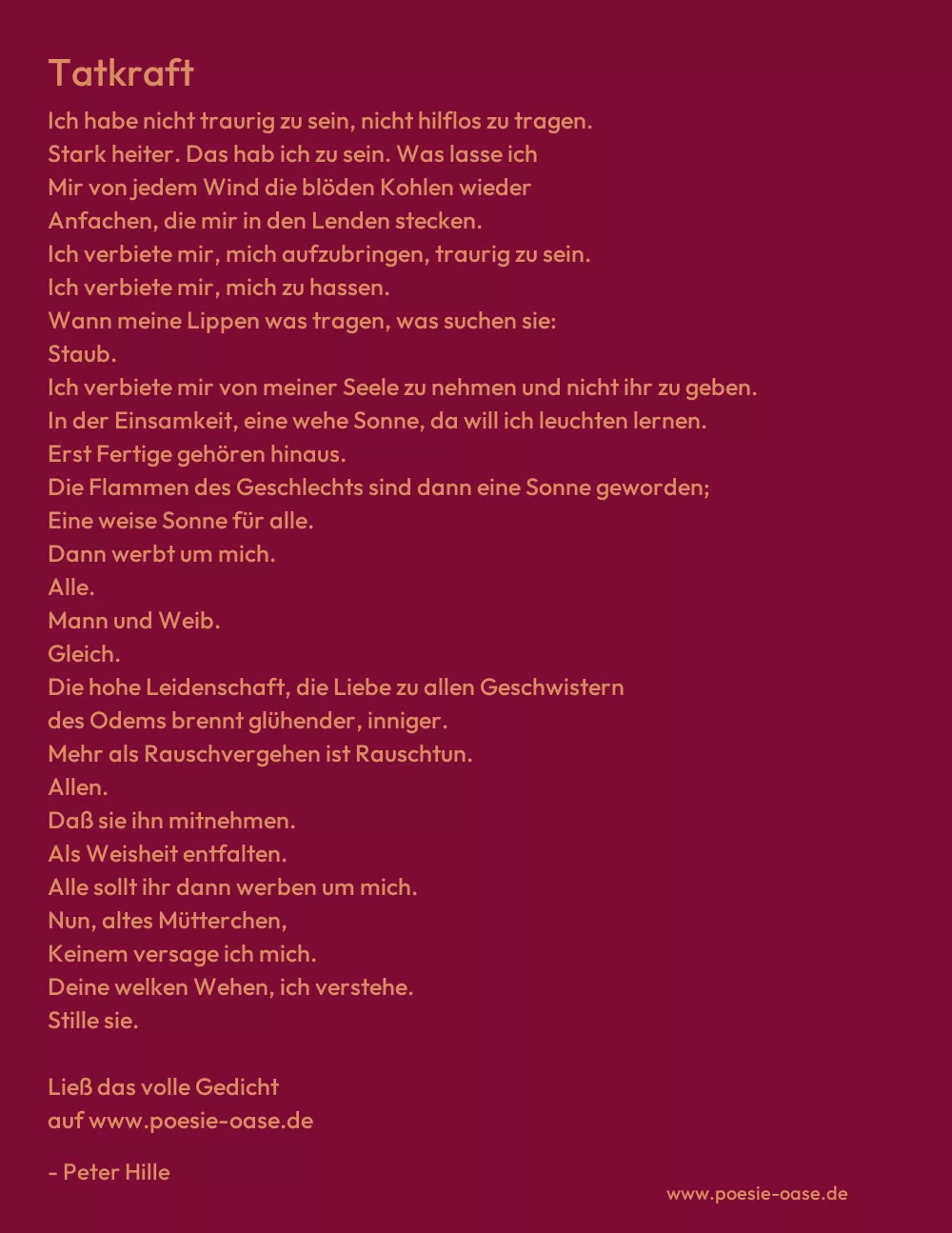 Gedicht: Tatkraft von Peter Hille
