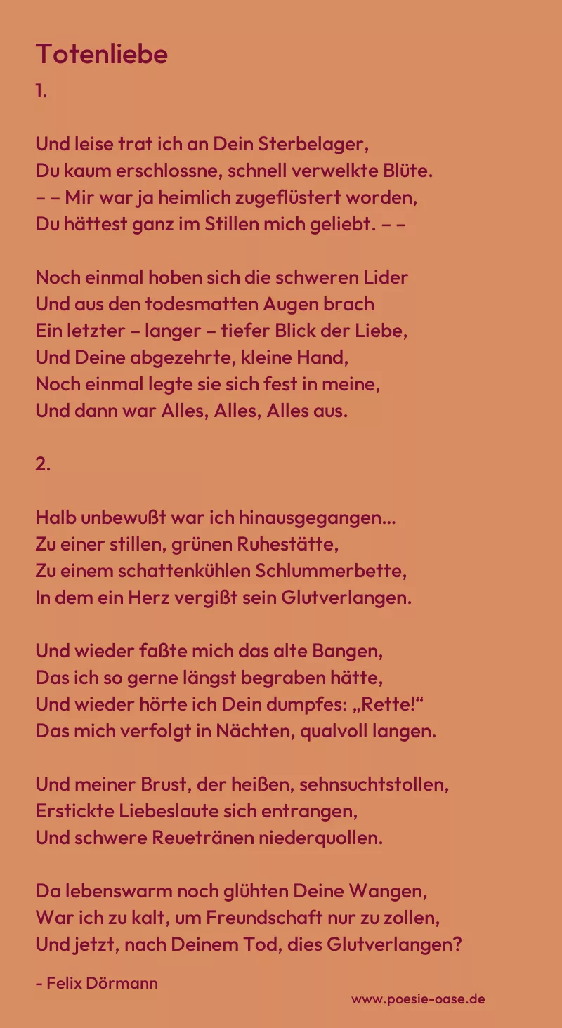 Gedicht: Totenliebe von Felix Dörmann