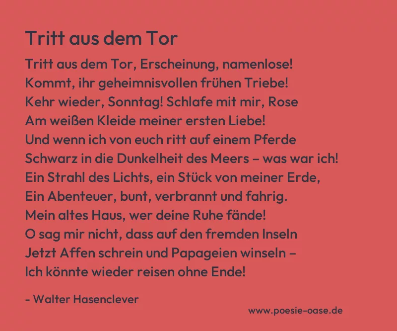 Gedicht: Tritt aus dem Tor von Walter Hasenclever