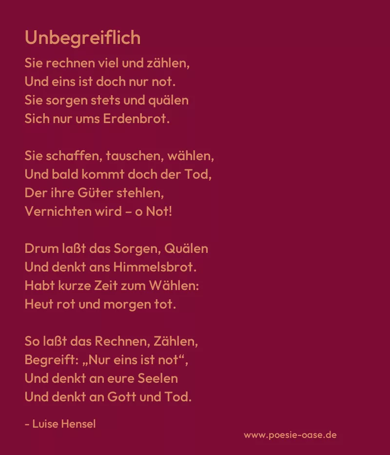 Gedicht: Unbegreiflich von Luise Hensel