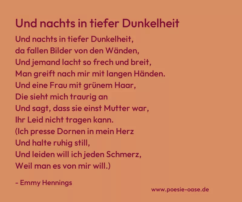 Gedicht: Und nachts in tiefer Dunkelheit von Emmy Hennings