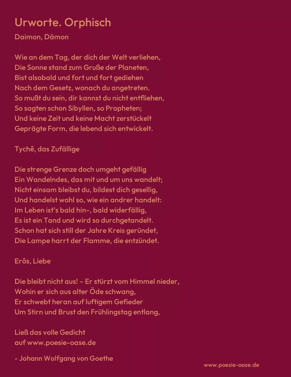 Gedicht: Urworte. Orphisch von Johann Wolfgang von Goethe