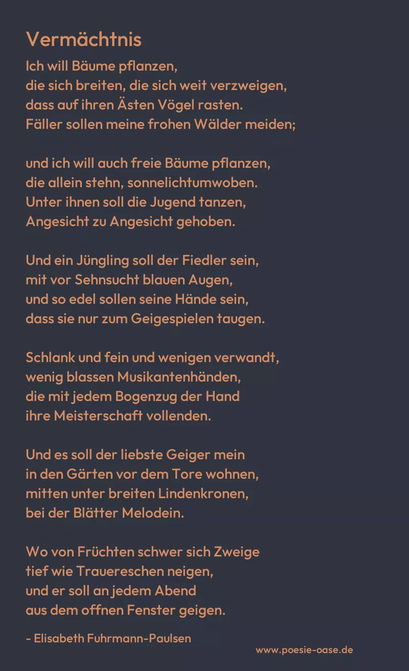 Gedicht: Vermächtnis von Elisabeth Fuhrmann-Paulsen