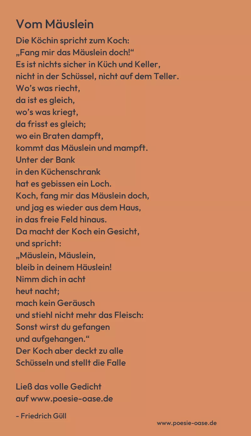 Gedicht: Vom Mäuslein von Friedrich Güll
