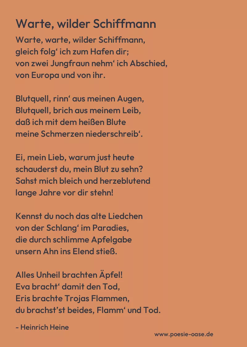 Gedicht: Warte, wilder Schiffmann von Heinrich Heine