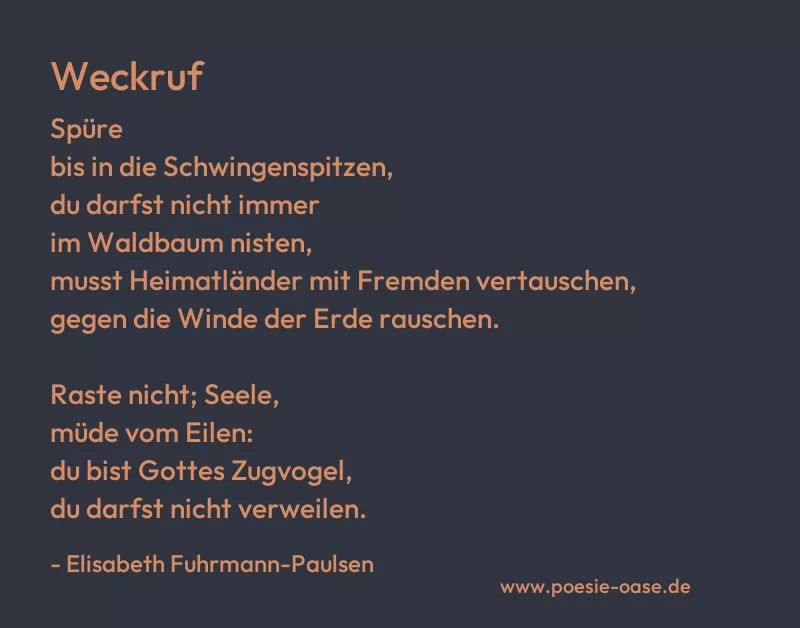Gedicht: Weckruf von Elisabeth Fuhrmann-Paulsen