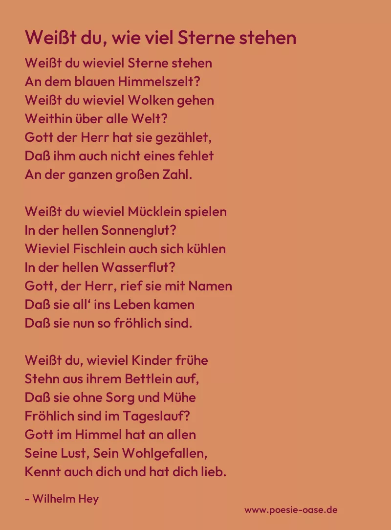 Gedicht: Weißt du, wie viel Sterne stehen von Wilhelm Hey