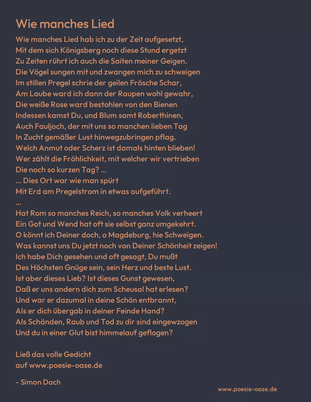 Gedicht: Wie manches Lied von Simon Dach