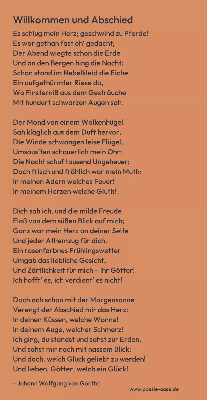 Gedicht: Willkommen und Abschied von Johann Wolfgang von Goethe