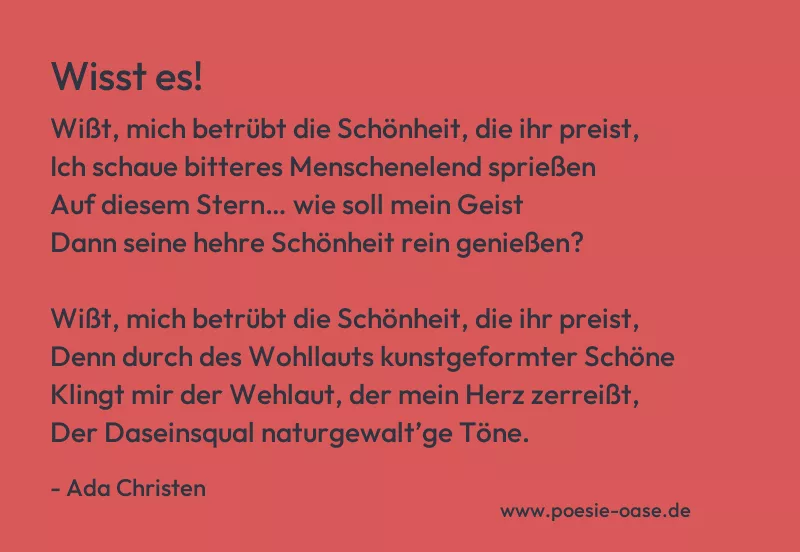 Gedicht: Wisst es! von Ada Christen
