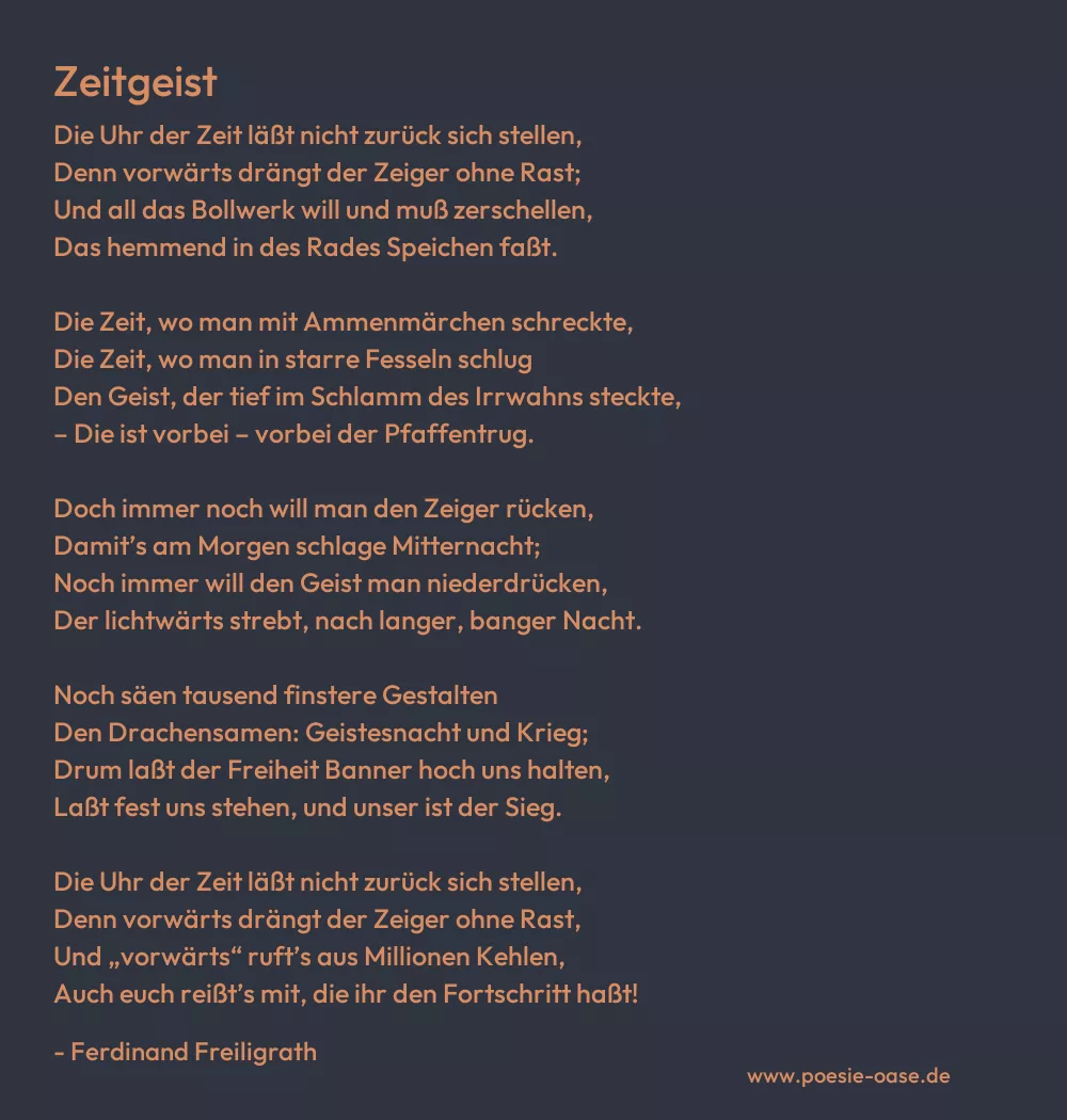 Gedicht: Zeitgeist von Ferdinand Freiligrath