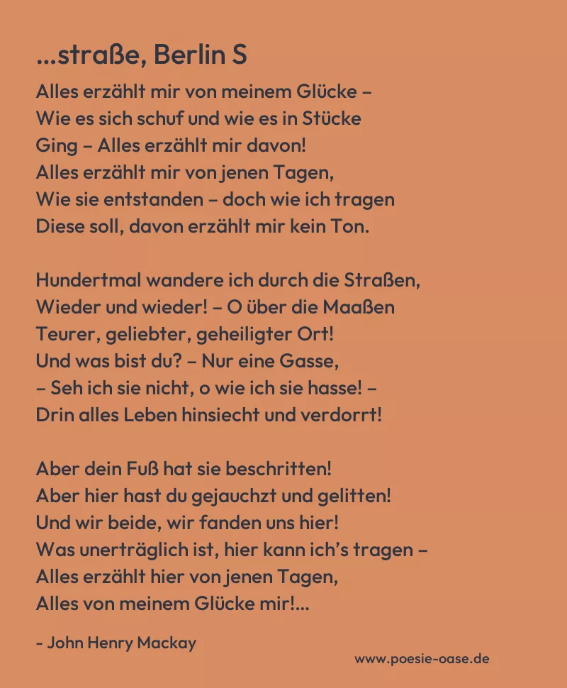 Gedicht: …straße, Berlin S von John Henry Mackay