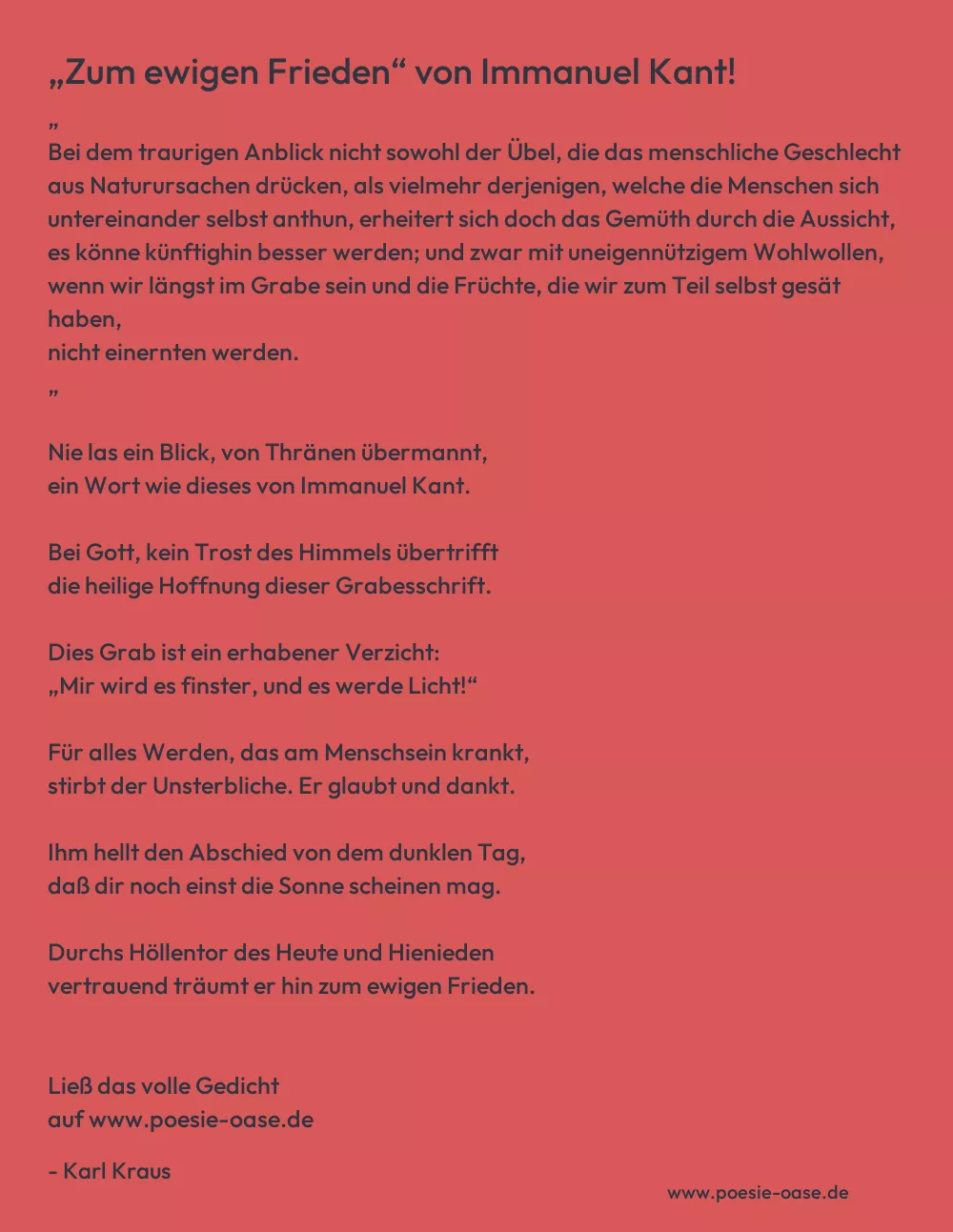 Gedicht: „Zum ewigen Frieden“ von Immanuel Kant! von Karl Kraus