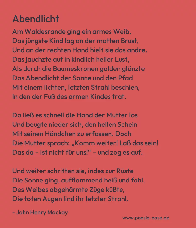 Gedicht: Abendlicht von John Henry Mackay