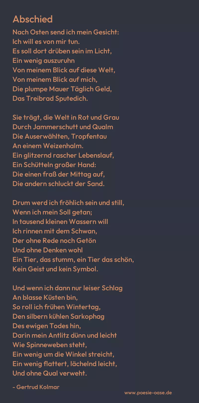 Gedicht: Abschied von Gertrud Kolmar