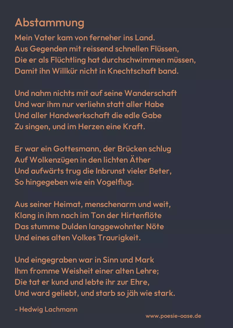 Gedicht: Abstammung von Hedwig Lachmann
