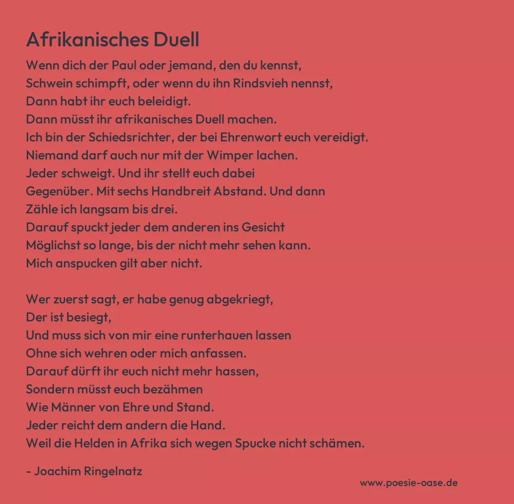 Gedicht: Afrikanisches Duell von Joachim Ringelnatz
