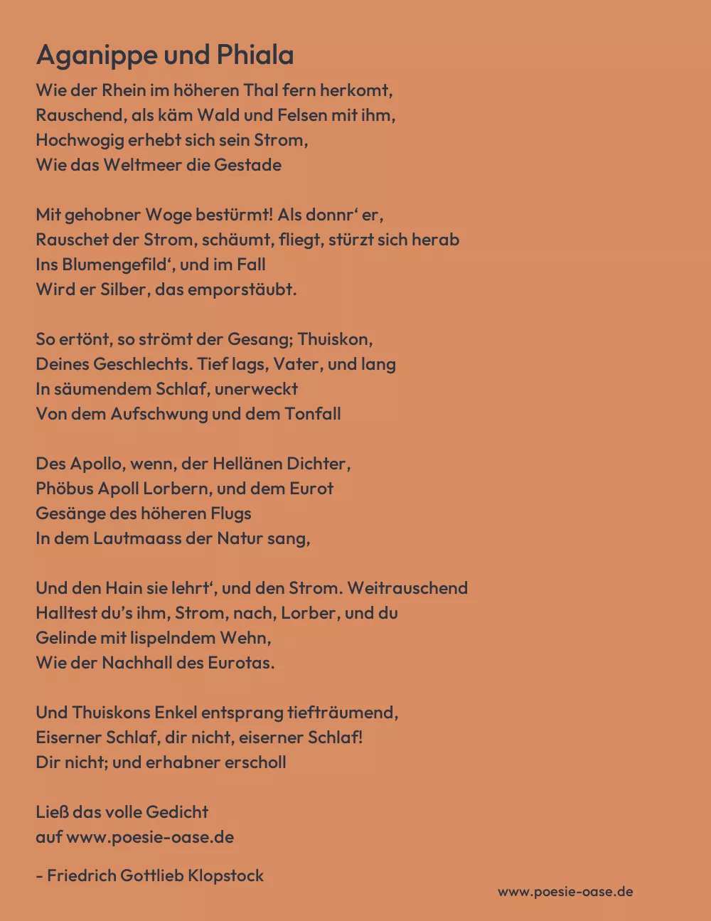 Gedicht: Aganippe und Phiala von Friedrich Gottlieb Klopstock