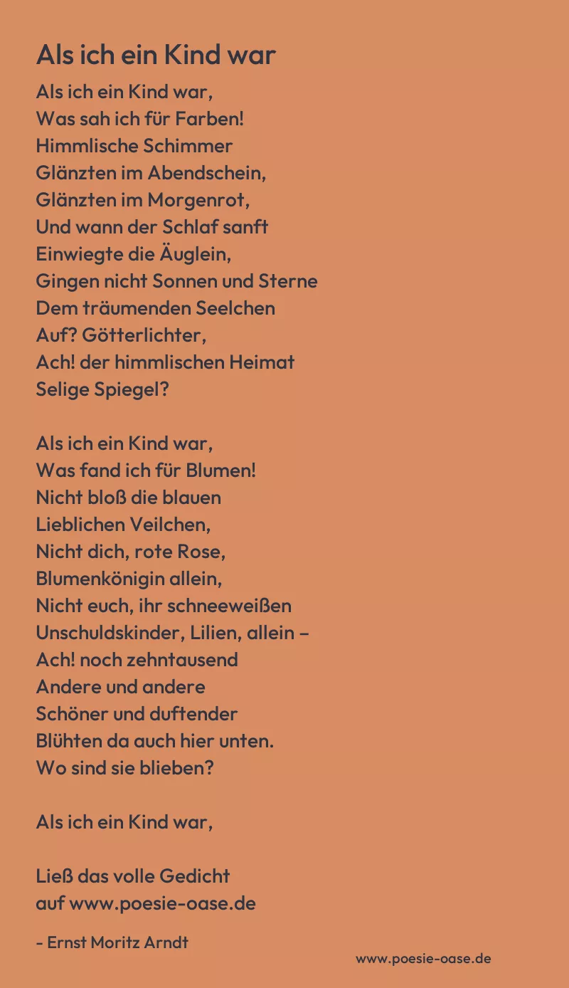 Gedicht: Als ich ein Kind war von Ernst Moritz Arndt