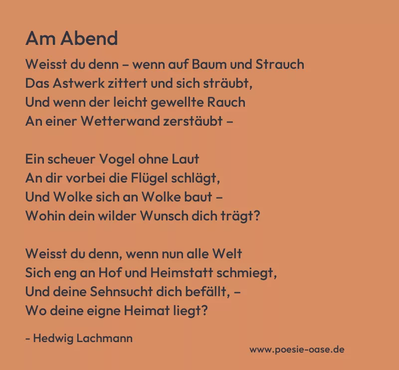 Gedicht: Am Abend von Hedwig Lachmann