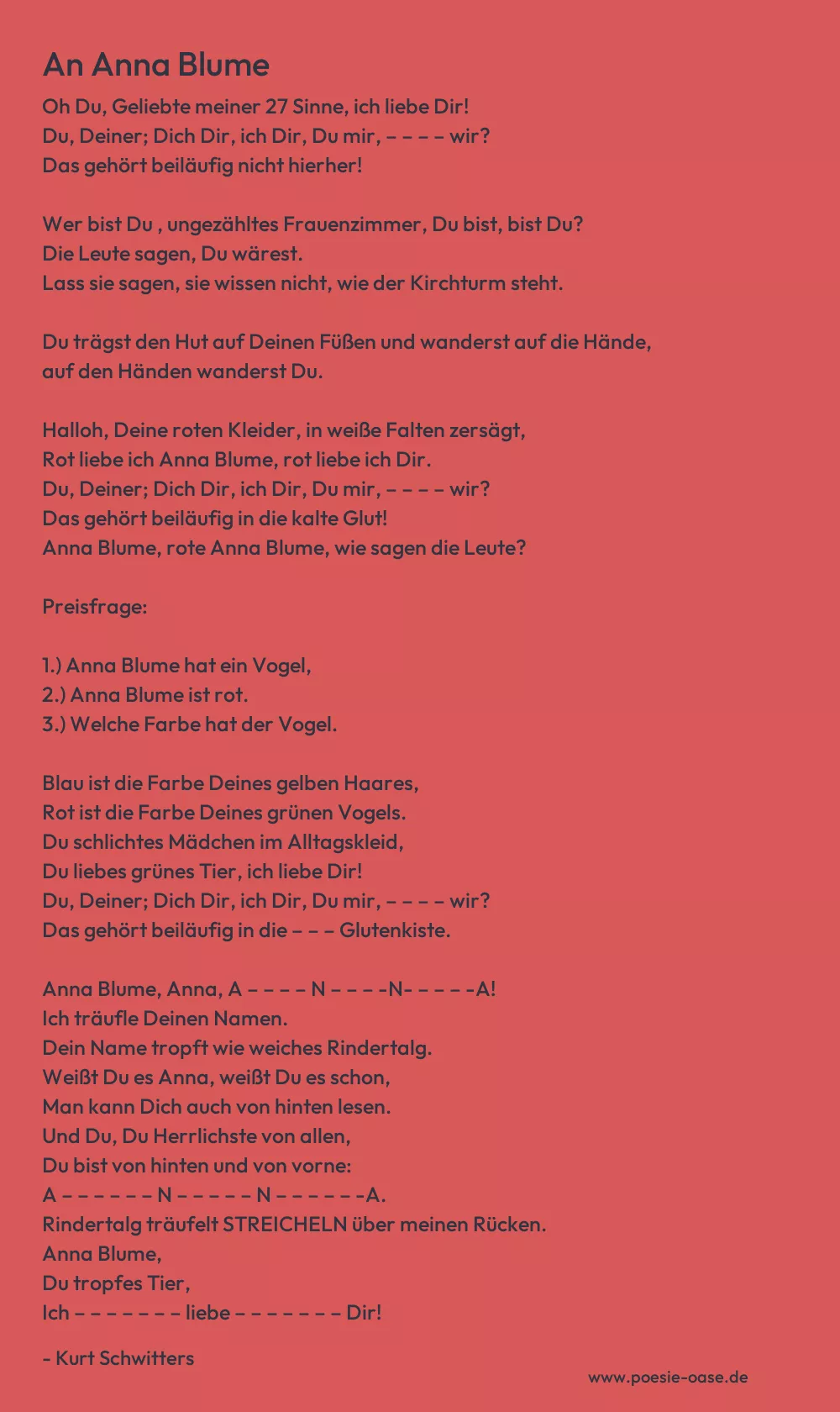 Gedicht: An Anna Blume von Kurt Schwitters