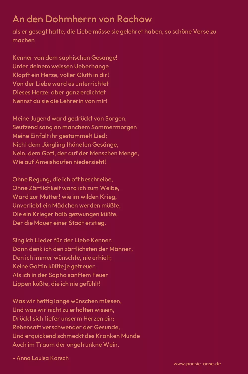 Gedicht: An den Dohmherrn von Rochow von Anna Louisa Karsch