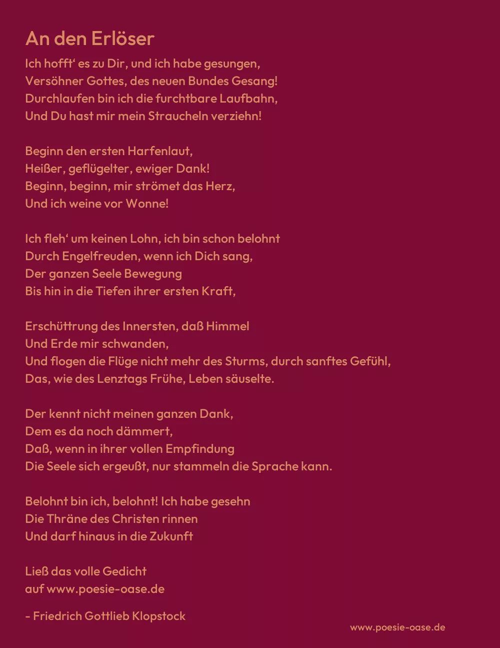 Gedicht: An den Erlöser von Friedrich Gottlieb Klopstock