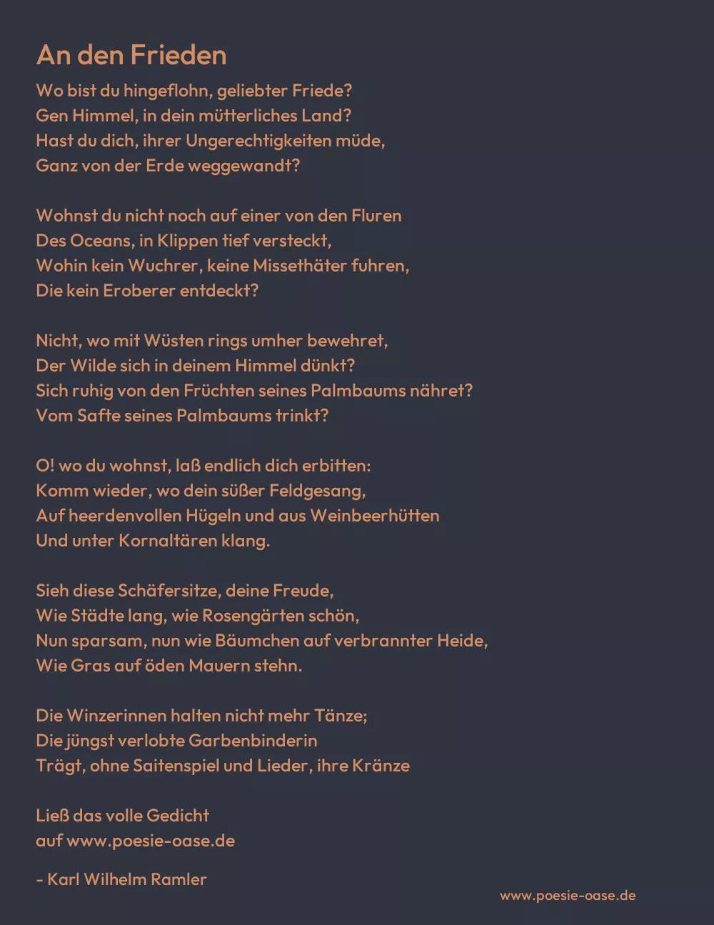 Gedicht: An den Frieden von Karl Wilhelm Ramler