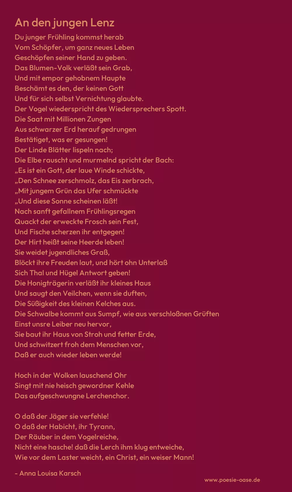Gedicht: An den jungen Lenz von Anna Louisa Karsch