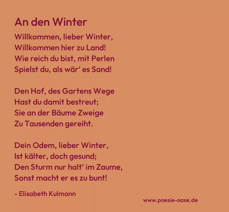 Gedicht: An den Winter von Elisabeth Kulmann