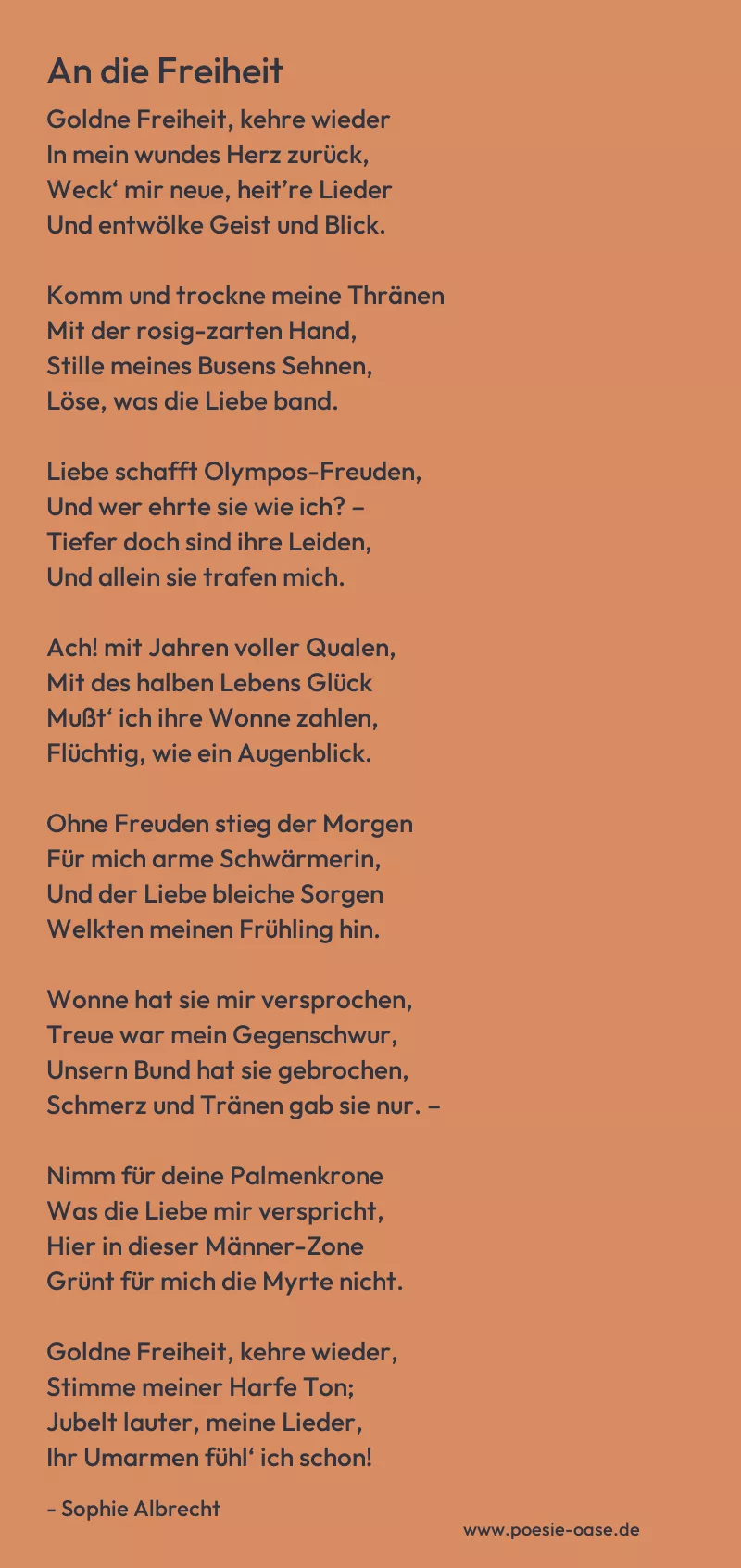 Gedicht: An die Freiheit von Sophie Albrecht