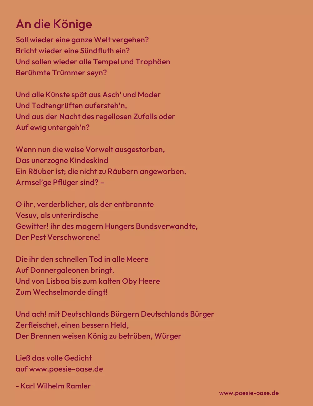 Gedicht: An die Könige von Karl Wilhelm Ramler