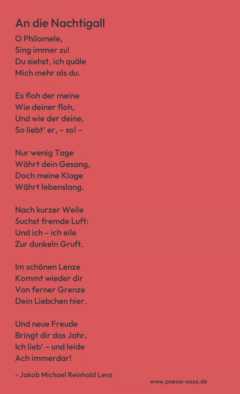 Gedicht: An die Nachtigall von Jakob Michael Reinhold Lenz