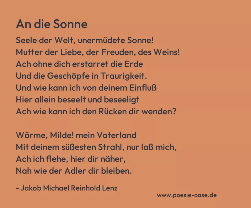 Gedicht: An die Sonne von Jakob Michael Reinhold Lenz