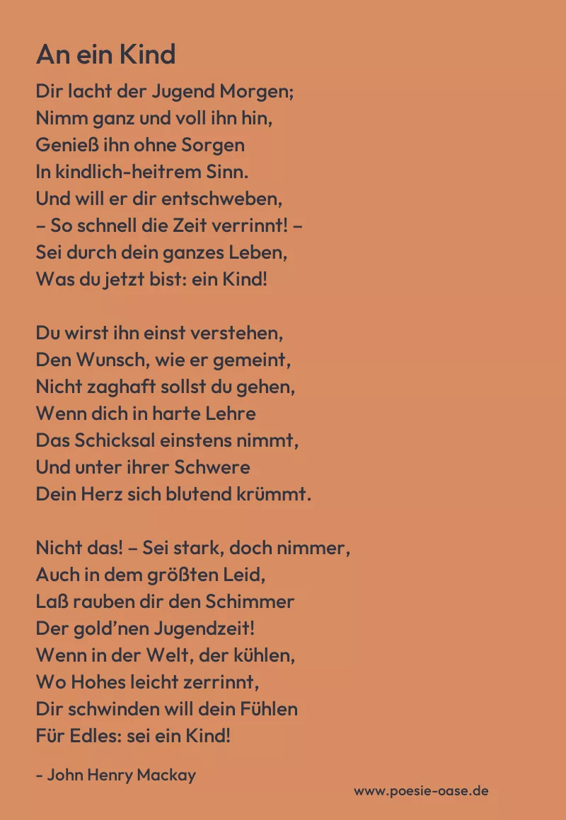 Gedicht: An ein Kind von John Henry Mackay